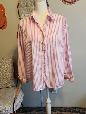 Pink & White Striped Button-Up Blouse
